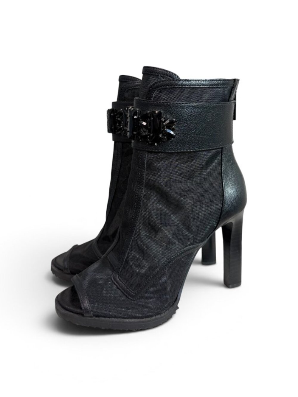 Karl Lagerfeld Paris Blayze Peep Toe Bootie Black Mesh Lug Sole $179 Size 7.5